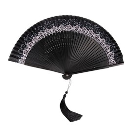 KBRPEY Foldable Black Hand Fan with Tassel Wooden Birthday Gifts Dance Cosplay Party Props Decoration