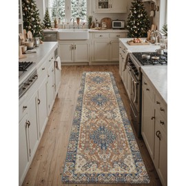 DEXI Kitchen Rugs, Cushioned Anti Fatigue Kitchen Mats for Floor, Non Skid Waterproof Boho Kitchen Runner, Comfort Standing Mat for Office, Sink, Laundry,Farmhouse 23"x86", Brown