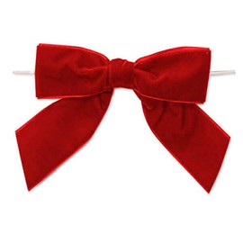POSHNPRETTY Set of 12 Lush Velvet pre-tied bow 5" wide with twist ties - Choose Colors (Red)