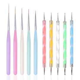 siyuwuro 10Pcs Nail Art Brush Kit Double-end Dotting Pens Nail Fine Liner Brushes for UV Gel Polish Acrylic Nails 10 Sizes Dotting Drawing Pens Nail Art Design Tool