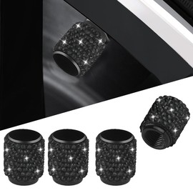 DUSCOKE 4PCS Bling Crystal Diamond Tire Stem Valve Caps- Handmade Shinny Rhinestone Car Wheel Tire Valve Caps for Women- Attractive Dustproof Valve Stem Covers Universal for Most Vehicles (Black)