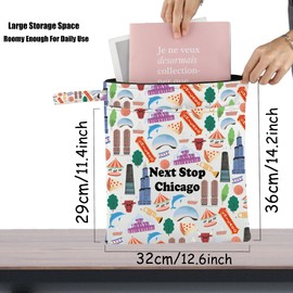 JXGZSO Chicago Travel Gift Next Stop Chicago Cosmetic Zipper Bag Chicago Trip Makeup Bag Chicago Landmark Travel Gift, Next Stop Chicago Grocery Bag