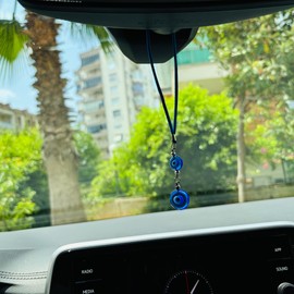 BCS Blue Evil Eye Charm Small Car Hanging Ornament Rearview Mirror Accessories Glass Nazar Beads Good Luck & Protection Amulet Turkish Greek Pendant Ojo Turco para Carro Decor for Home, Office, Door