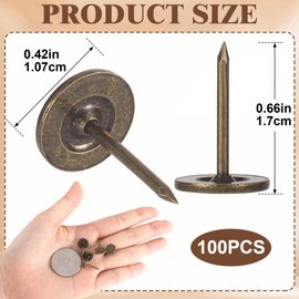 VARMDUKKE 100pcs Metal Flat Head Thumb Tacks, Bronze Heavy Duty Upholstery Tacks, 0.4" x 0.6" Push Pins, Decorative Wall Tacks for Hanging for Furniture, Office, DIY Crafts, Home Decor