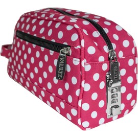 Vaultz Locking Nylon Travel Kit, 10 x 5.75 x 5 Inches, Pink/White Polka Dots (VZ03512)
