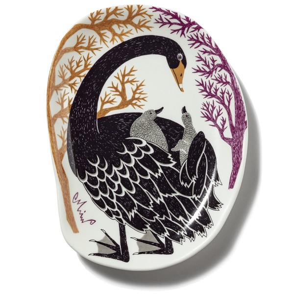 Kusunobashi Crest Weave [moritaMiW] Small Plate, Black Swan in the Lakeshore Wood, [M-68386-00-2], Made in Japan