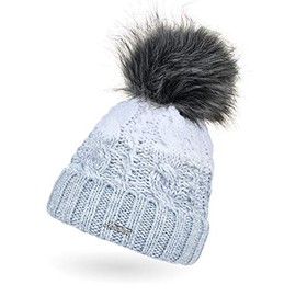 Neverless® Women's Knitted Hat, Lined Fleece Lining, Fur Pom Pom, Faux Fur Winter Hat, Bobble Hat, Cable Knit, Multicoloured Envelope -