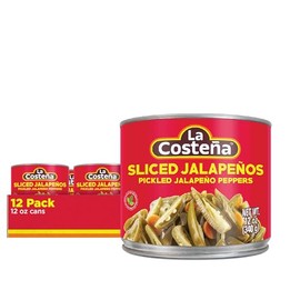 La Costeña Sliced Jalapeno Peppers - Pickled Jalapenos - Jalapeno Pepper - Hot Peppers for Mexican Food, Guacamole, Spicy Nacho & Taco Toppings, Enchiladas & Salsa - 12oz, 12 Pack Canned Jalapenos