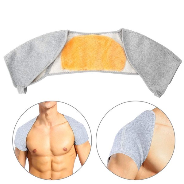 Double Shoulder Support Brace, Heating Pad for Neck and Shoulders with Gold Fleece Light Weight Comfortable for Winter Warm Pain Relief Protective Brace