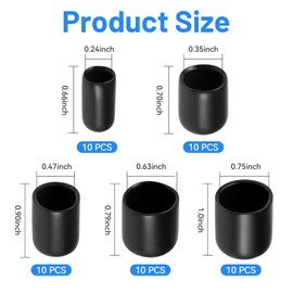 ANMOO 50Pair Round Rubber End Caps 6mm 9mm 12mm 16mm 19mm Black End Caps Set Vinyl Cover Screw Thread Protectors Assortment Kit
