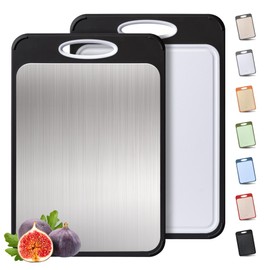 2 in 1 Stainless Steel Cutting Board with Handle Chopping Best Non Toxic Cutting Boards 2 Sided Cutting Boards for Kitchen Butcher Board Best Hardwood Kitchen Counter Organic Vegetable Meat BBQ Kit