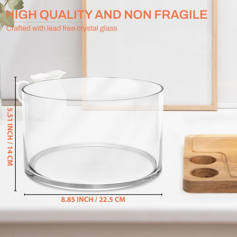 Prikoi 155oz Large Trifle Bowl with Lid, Modern Design Clear