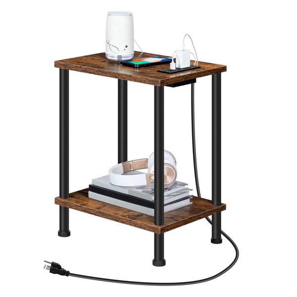 HOOBRO Side/End Table with Charging Station, USB Ports and Outlet,