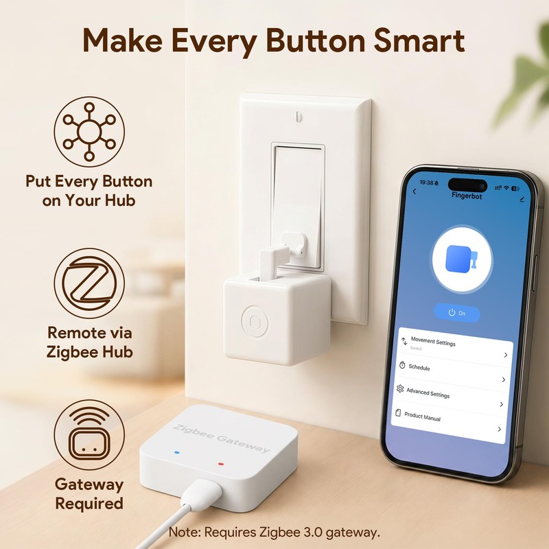 ORYZIC Fingerbot Plus Zigbee Smart Button Switch Pusher, Zigbee Hub