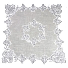 Marina Decoration Vintage Elegant Lace Embroidered Cutwork Kitchen Dining Tablecloth, White Lace with Beige Base 36 Inch Square for Small Coffee Tea Table and Nightstand