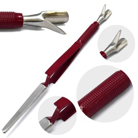 AAProTools Nail Pinching Cuticle Pusher Stainless Steel C-Curve Pincher Cuticle Cutter Gel Nail Acrylic Remover Pro Multi Function Nail Shaping Cleaner Tweezers Double End Manicure Tools (Maroon)