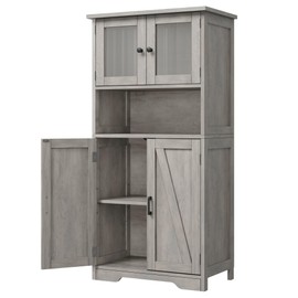 IDEALHOUSE Tall Bathroom Cabinet with 4 Doors and Adjustable Shelves, 50" Freestanding Bathroom Storage Cabinet Farmhouse Cupboard for Kitchen, Pantry, Living Room, Gray