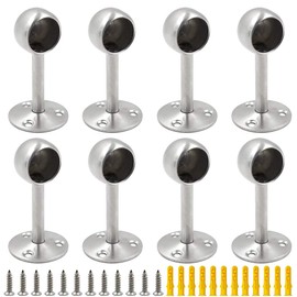 Eilumduo 8Pcs 22mm/0.9" Dia Stainless Steel Closed Rod Holder, Wardrobe Pole Holder Flange Socket, Heavy Duty Shower Curtain Rod Brackets, Pipe Pole Rod End Support Ceiling Mount with Screws