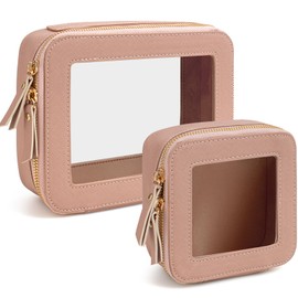 Clear Makeup Bag Set TSA Approved Toiletry Bag Travel Size Toiletry Bag Clear Cosmetic Bag with Zipper, Car Make Up Bag Organizer Storage Car Accessories Travel Essentials for Women Men (Nude Pink)