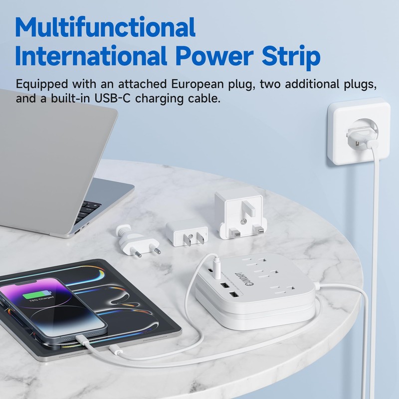 European Plug Adapter, Unidapt US to UK Europe Power Strip