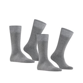 FALKE Men's Happy Double Pack M So Cotton Plain 2 Pairs Socks, Grey Light Melange 3390, 5.5-8