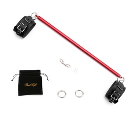 Pilates Spreader Bar, Expandable Red Sports Exercise Bar Set with 2 Pcs Black PU Adjustable Straps Kit, Pilates Aid Training Yoga Fitness Gear, Sports Gym Kit