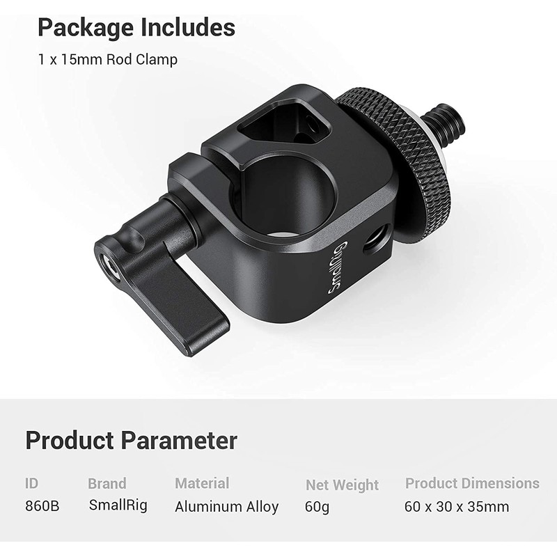 SMALLRIG Single Rod clamp for 15mm Rod Support Rail Rig
