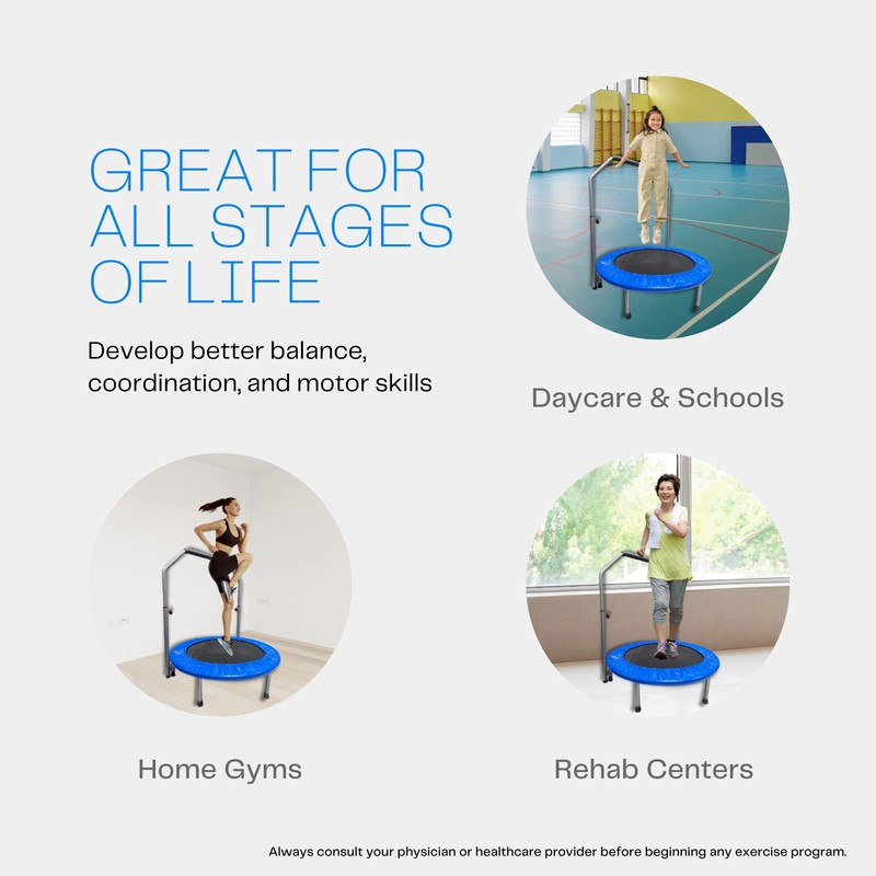 Mini Trampoline with Handlebar - 36" Trampoline w/Adjustable handrail Height