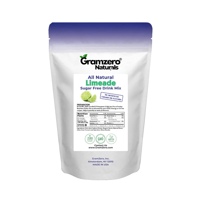 GramZero All Natural Limeade Zero Calorie Sugar Free Drink Mix,
