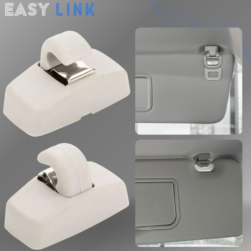 Easy Link 2x Sun Visor Holder Clip Grey Compatible with