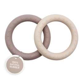 HEVEA Kawan Teething Rings for Babies - 100% Natural Rubber Soothing Teether Toys, BPA-Free & Vegan, Easy-Grip for Soothing Gums, 2-Pack (Sand & Tan Beige)