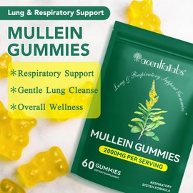 Mullein Gummies for Lung Cleanse 60 Count - 2000 mg Mullein Leaf Extract Gummies with Chlorophyll - Natural Herbal Supplement for Lung Cleanse, Respiratory Support, Boosts Immunity, Digestive Wellness