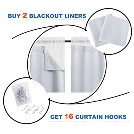 NICETOWN White Blackout Curtain Liners for Window - Noise Reducing Light Blocking Liner for 84 inch Curtains (Set of 2, Each is 27" x 80", Hooks Included, Greyish White)