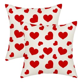 AGAYNA Valentines Pillow Covers 18x18 Red Love Hearts Decor Throw Pillows Case for Couch Valentine's Day Anniversary Indoor Outdoor Decorative Cushion Cases for Sofa Bed Decorations Set of 2