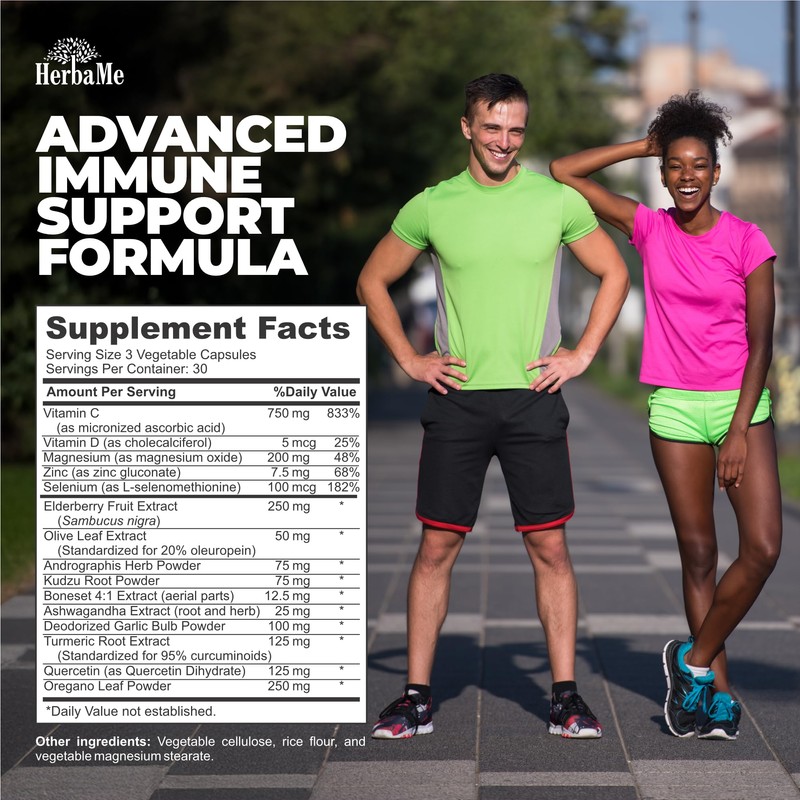 HerbaMe Advanced Immune System Booster 15 in 1 with Elderberry,