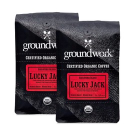 Groundwork Organic Whole Bean Medium Roast Coffee, Lucky Jack, 12 Ounce Bag (Pack of 2)