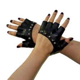 FSSTUD Women Leather Studded Punk Gloves Fingerless Gloves Riding Cycling Performances Gloves