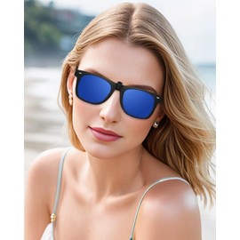 TERAISE anteojos de sol polarizadas con clip y función abatible, adecuadas para conducir, pesca, deportes al aire última intervensión, Azul oscuro, M
