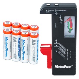 MaximalPower™ AA NiMH/Ni-Mh Rechargeable Battery 2600mAh Batteries Combo with Clear Battery Case for AA/AAA Batteries & Battery Tester (8X AA Battery + Battery Tester)