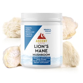 Ascent Nutrition Organic Lion's Mane Mushroom Powder | Grown in The USA | Supports Healthy Memory and Cognitive Function | 2 Grams per Scoop
