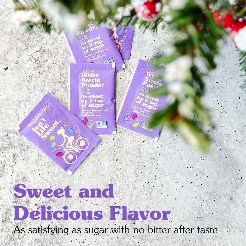 NuNaturals White Stevia Powder Packets, Single-Serve, Zero Calorie Sugar Substitute,