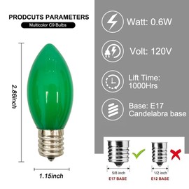 Oviejo C9led Paint Green Standby Bubble25 Pack C9 Green Christmas Light Bulbs, C9 LED Replacement Bulbs for Outdoor Christmas String Lights, Candle Lamps, 0.6 Watt Night Lights Bulbs, 120 Volt - Green