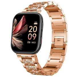 Compatible for FITVII Smart Watch Bands, 20mm, 22mm Women Jewelry Bling Diamond Metal Dressy Strap Adjustable Replacement Strap Compatible for FITVII HM57, HM78, HM68, HM21, H56, H86 Smart Watch Fitness Tracker (20mm size band, Rose Gold)