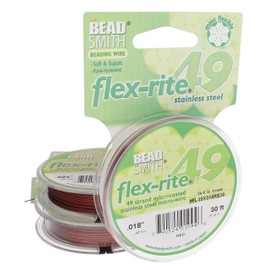 The Beadsmith Flex-Rite Wire – 49 Strand, Nylon Coated, Stainless Steel Beading Wire – Red Color, 018” Diameter, 30-Foot Spool – Flexible Wire for Necklace, Bracelet and Jewelry Making