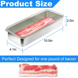 Upmely Bacon Container for Refrigerator, 304 Stainless Steel Container for Fridge, Bacon Fresh Keeper Deli Meat Saver, Airtight Bacon Storage Container with Lids, Dishwasher Safe
