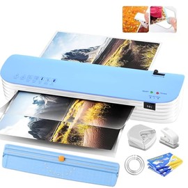 Laminadora Enmicadora Térmica+Cortador de Papel+300 Hojas Laminadoras,Enmicadora Tamaño Carta y Oficio para Casa y Oficina (Azul)