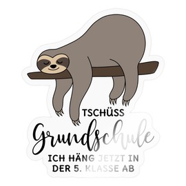 Spreadshirt Graduation Tschüss Elementary School 5th Grade Sloth Sticker, Max. 10 x 10 cm, 10 x 10 cm, Glossy Transparent