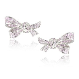 RIZILIA Bow Design Cubic Zirconia Stud Earrings in 18K White Gold Plated, Muliple colors available Hypoallergenic Lightweight Pierced Earrings, Elegant Gift for Women (Pink Sapphire | OCT)
