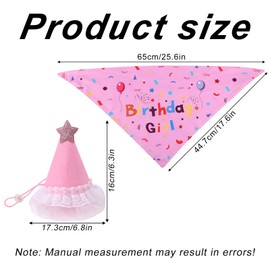 Dog Birthday Bandana Set, Girl Pet Birthday Scarfs Decorations with Hat & Glitter Numbers Pet Accessories Party Supplies for Small Medium Large Dogs