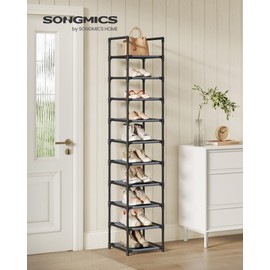 SONGMICS Shoe Rack, 10-Tier Shoe Shelf, Shoe Storage Organizer, 13 x 13 x 68 Inches, Metal Frame, Non-Woven Fabric Shelves, for Entryway, Bedroom, Gray ULSR110G01